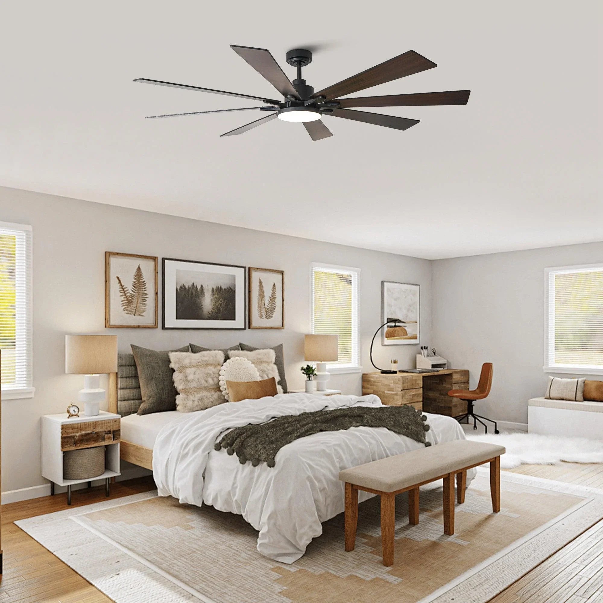 Ventilador de techo inteligente moderno Daugava de Ø183 cm con montaje en varilla y luz LED