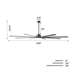 Ventilador HVLS negro de Ø213 cm / Ø254 cm, ventilador de techo grande con luz y mando a distancia