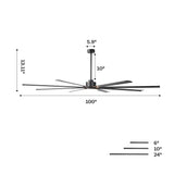 Ventilador HVLS negro de Ø213 cm / Ø254 cm, ventilador de techo grande con luz y mando a distancia