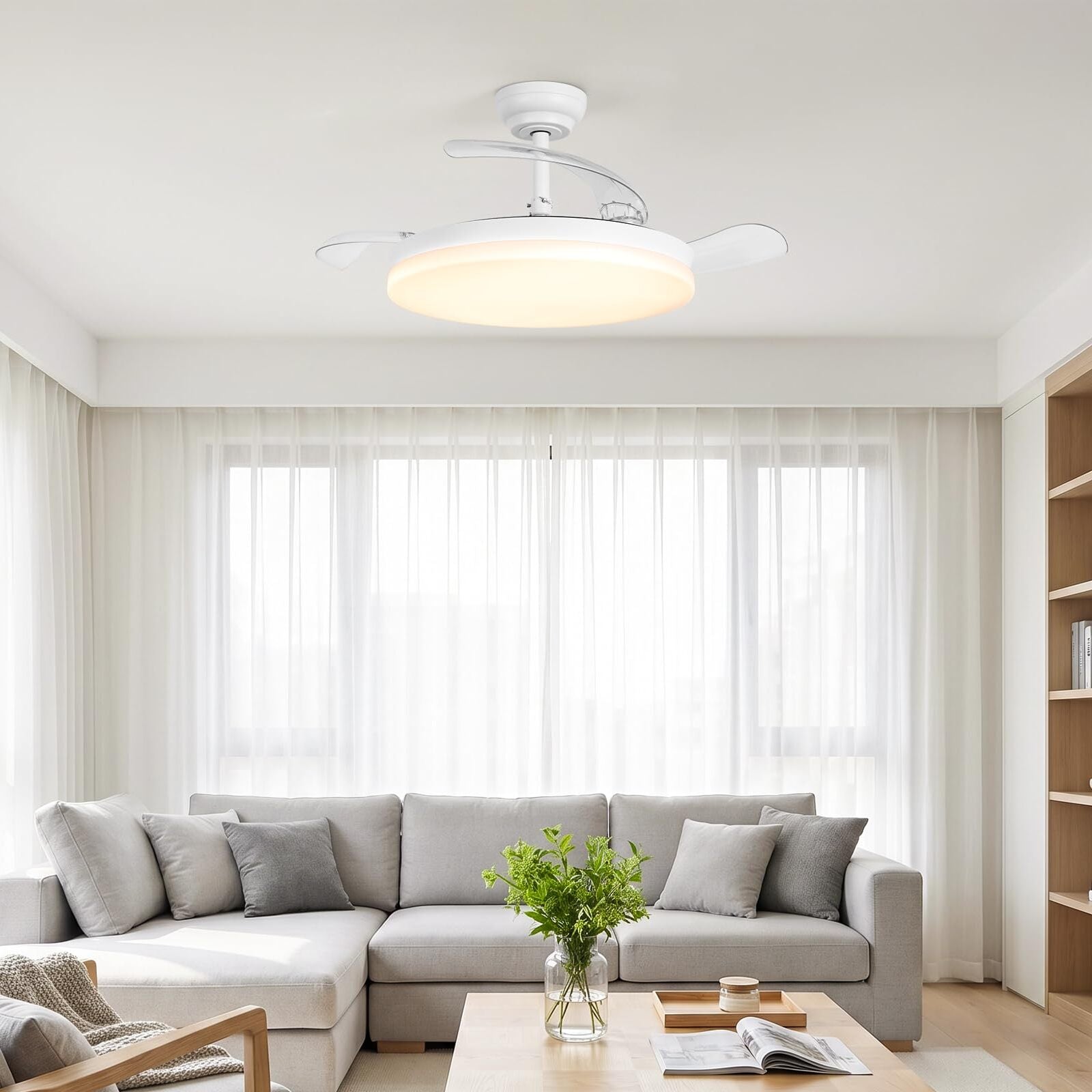 Ventilador de techo Cielo motor DC ultrasilencioso de Ø100 cm con 3 aspas retráctiles y luz LED