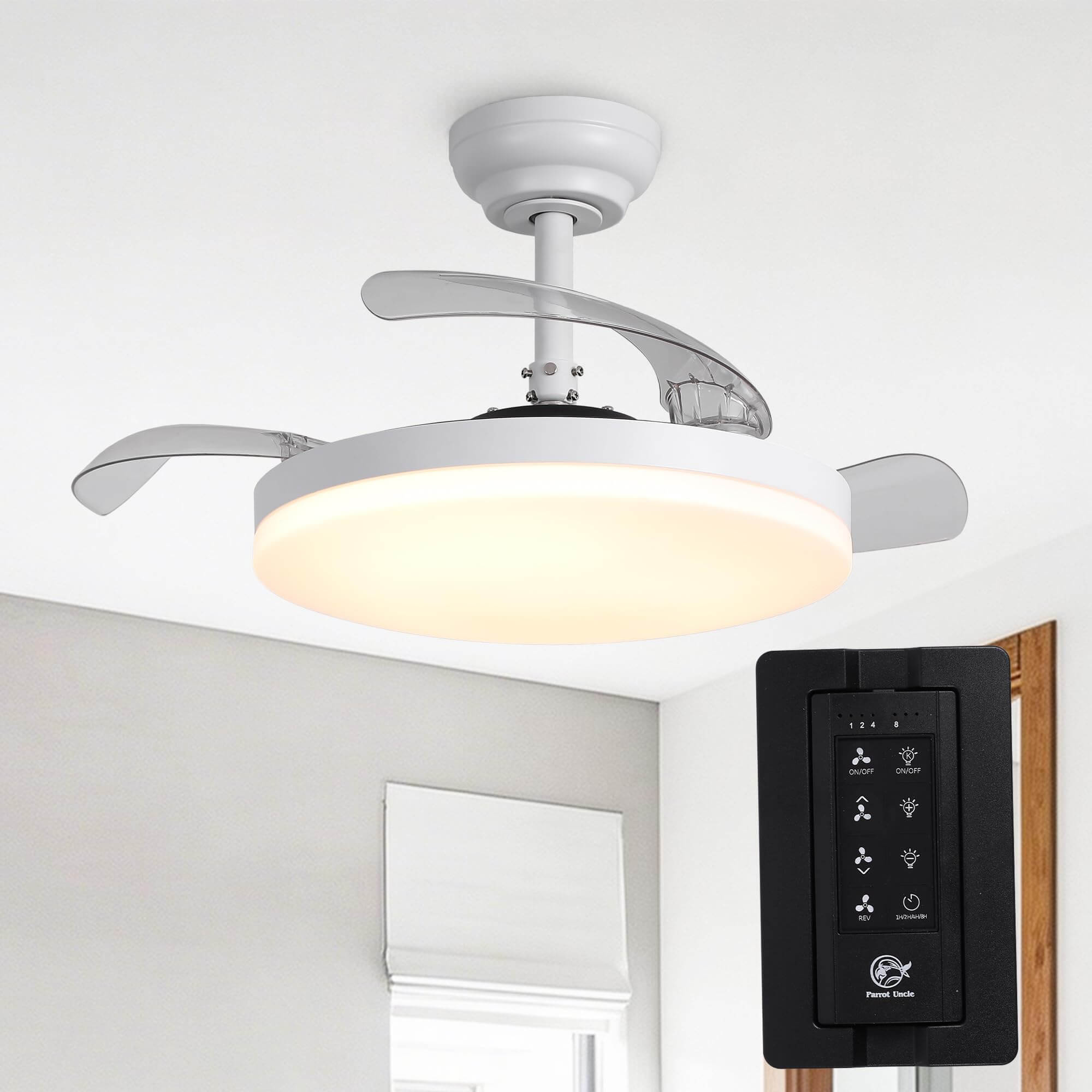 Ventilador de techo Raydon motor DC ultrasilencioso Ø106 cm con aspas retráctiles y luz LED