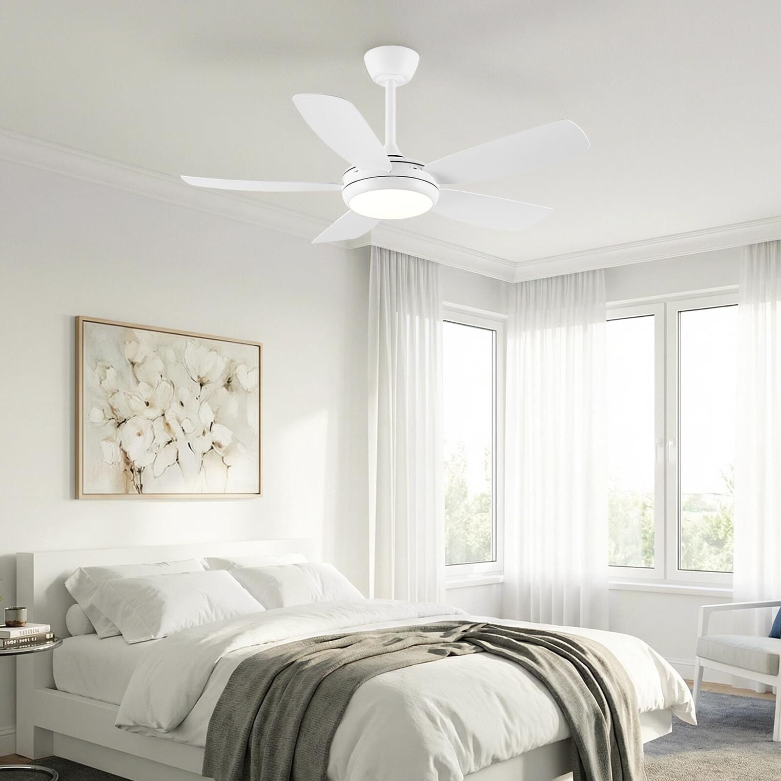 Ventilador de techo silencioso Ella en blanco de Ø106 cm con 5 aspas y luz LED