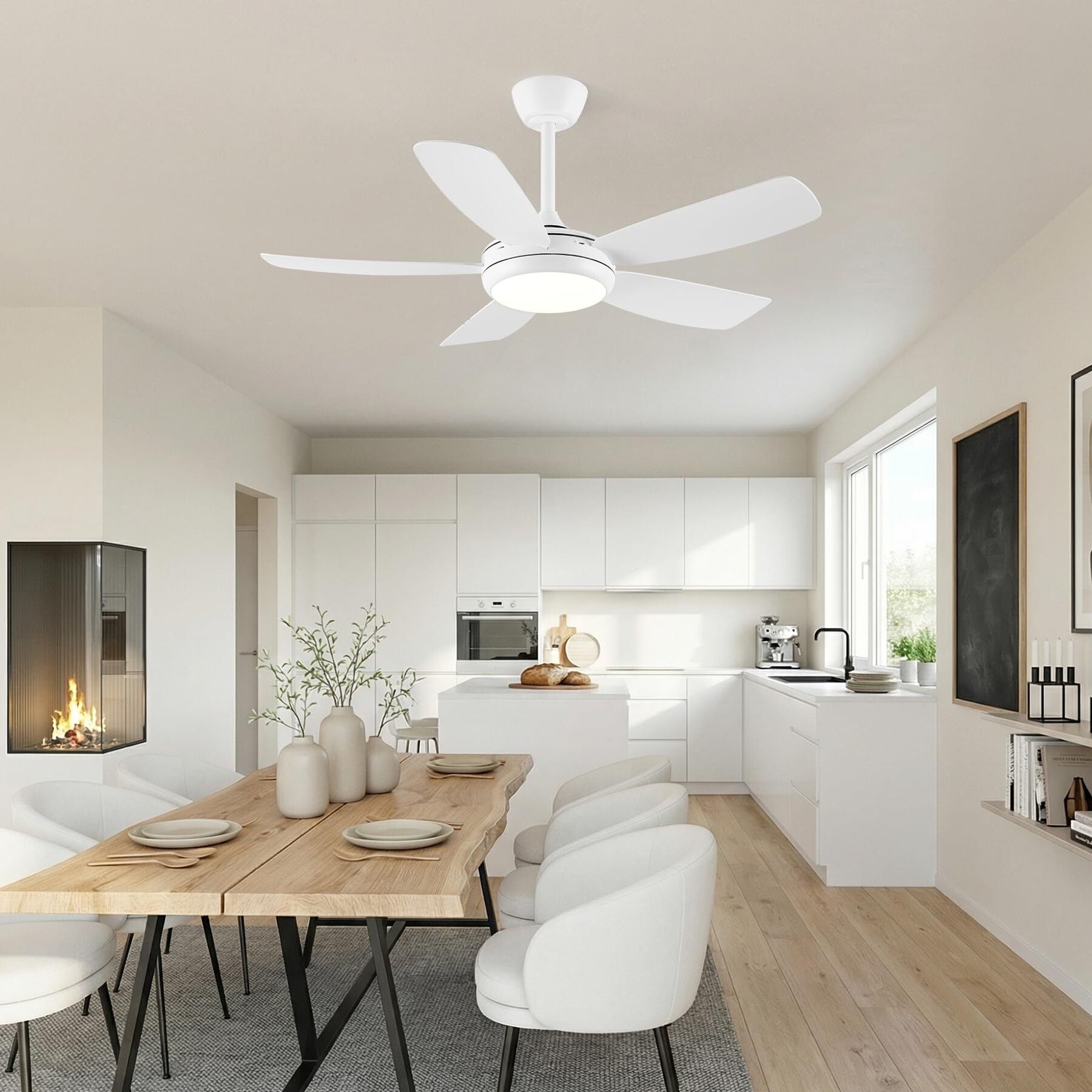 Ventilador de techo silencioso Ella en blanco de Ø106 cm con 5 aspas y luz LED
