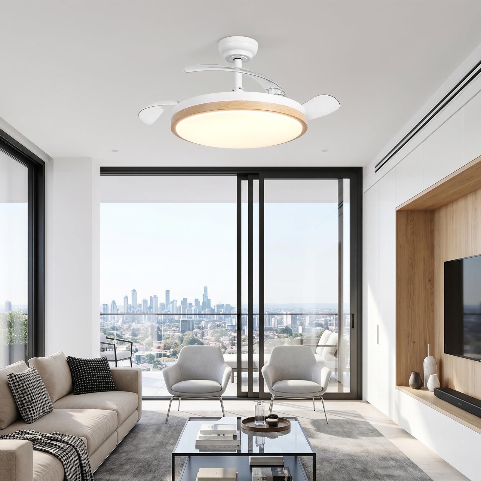 Ventilador de techo ultrasilencioso Luzia de Ø106 cm con 3 aspas retráctiles y luz LED