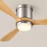 Ventilador de techo Mavren de níquel cepillado/madera clara de Ø132 cm con luz LED y aspas de madera maciza 100% 