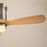 Ventilador de techo Mavren de níquel cepillado/madera clara de Ø132 cm con luz LED y aspas de madera maciza 100% 
