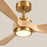 Ventilador de techo Elva Soft Brass/madera clara de Ø112 cm con luz LED y aspas de madera maciza 100% 