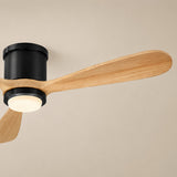 Ventilador de techo Mavren negro/madera clara de Ø132 cm con luz LED y aspas de madera maciza 100% 