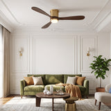 Ventilador de techo Mavren Soft Brass y nogal oscuro de Ø132 cm con luz LED y aspas de madera maciza 100% 