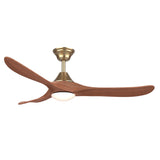 Ventilador de techo Selva de latón envejecido/madera de cerezo de Ø132 cm con luz LED y aspas de madera maciza 100% 