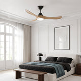 Ventilador de techo Selva negro/madera clara de 132 cm de diámetro con luz LED y aspas de madera maciza 100% 