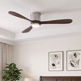 Ventilador de techo Mavren en níquel cepillado/nogal oscuro Ø132 cm con luz LED y aspas de madera maciza 100%