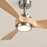 Ventilador de techo Elva en níquel cepillado/madera clara Ø112 cm con luz LED y aspas de madera maciza 100%