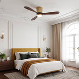 Ventilador de techo Mavren Soft Brass y nogal oscuro de Ø132 cm con luz LED y aspas de madera maciza 100% 