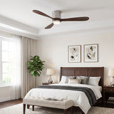 Ventilador de techo Mavren en níquel cepillado/nogal oscuro Ø132 cm con luz LED y aspas de madera maciza 100%