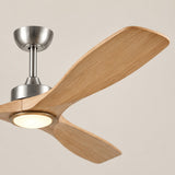 Ventilador de techo Livia cromo/madera clara de Ø152 cm con luz LED y aspas de madera maciza 100% 