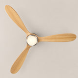 Ventilador de techo Mavren de níquel cepillado/madera clara de Ø132 cm con luz LED y aspas de madera maciza 100% 