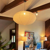 Lámpara colgante de lino DOME Oval Ø de 60 cm, luz de techo natural escandinava Japandi