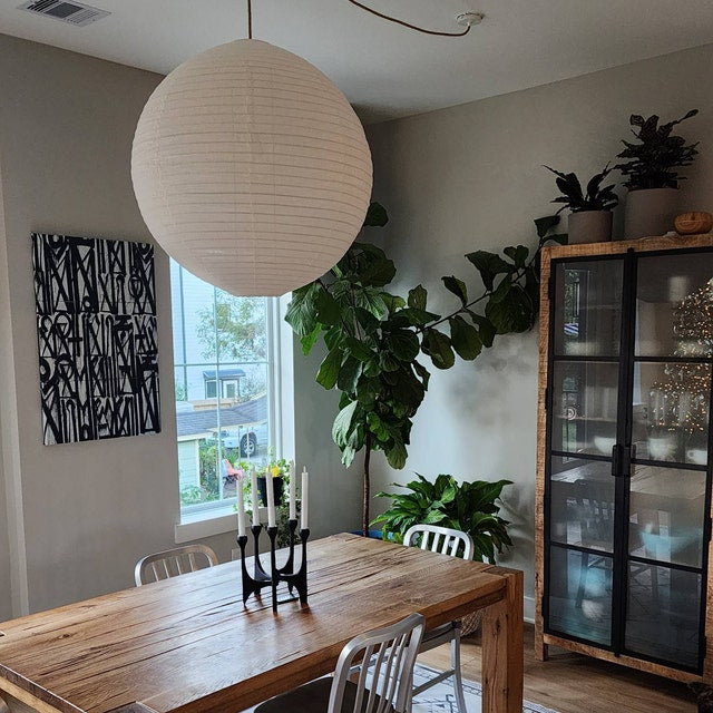 Pantalla de lámpara colgante de lino color blanco roto hecha a mano LUNA Ø de 50 cm, estilo escandinavo Japandi, accesorio de iluminación natural