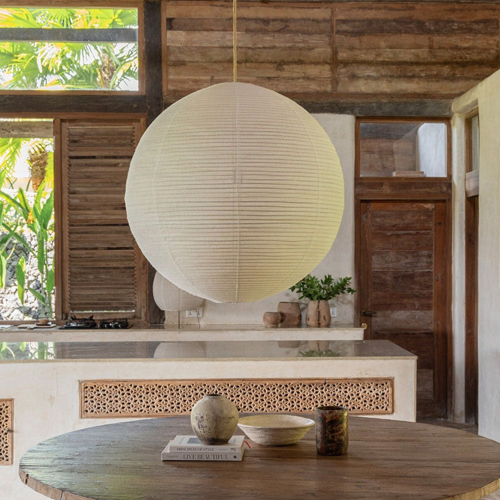 EMPIRE Off-White Ø Pantalla de lámpara colgante de lino de 50 cm, accesorio de iluminación natural escandinavo Japandi