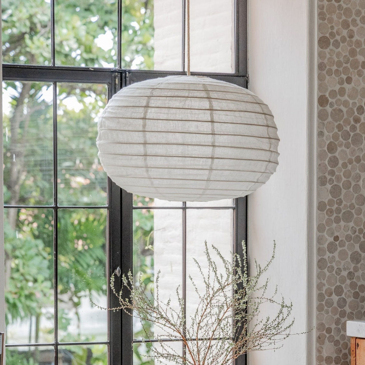 Lámpara colgante de lino LABU Ø 60 cm luz de techo natural escandinava Japandi