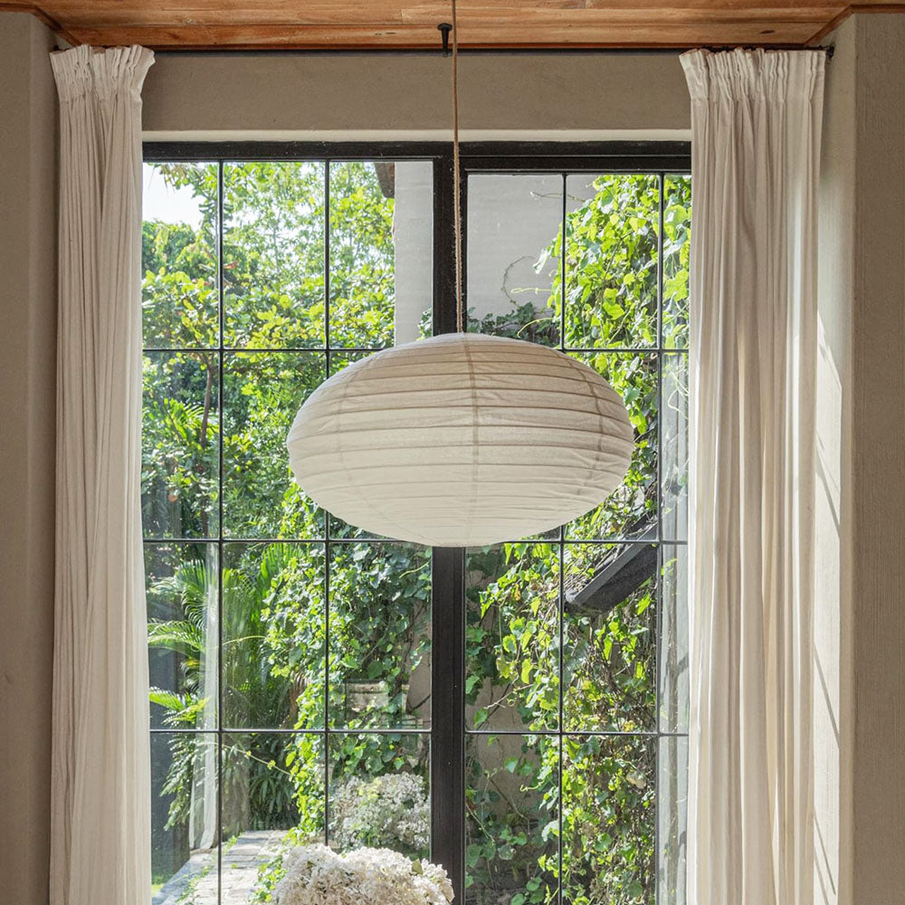 Lámpara colgante de lino DOME Oval Ø de 60 cm, luz de techo natural escandinava Japandi