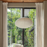 Lámpara colgante de lino DOME Oval Ø de 60 cm, luz de techo natural escandinava Japandi