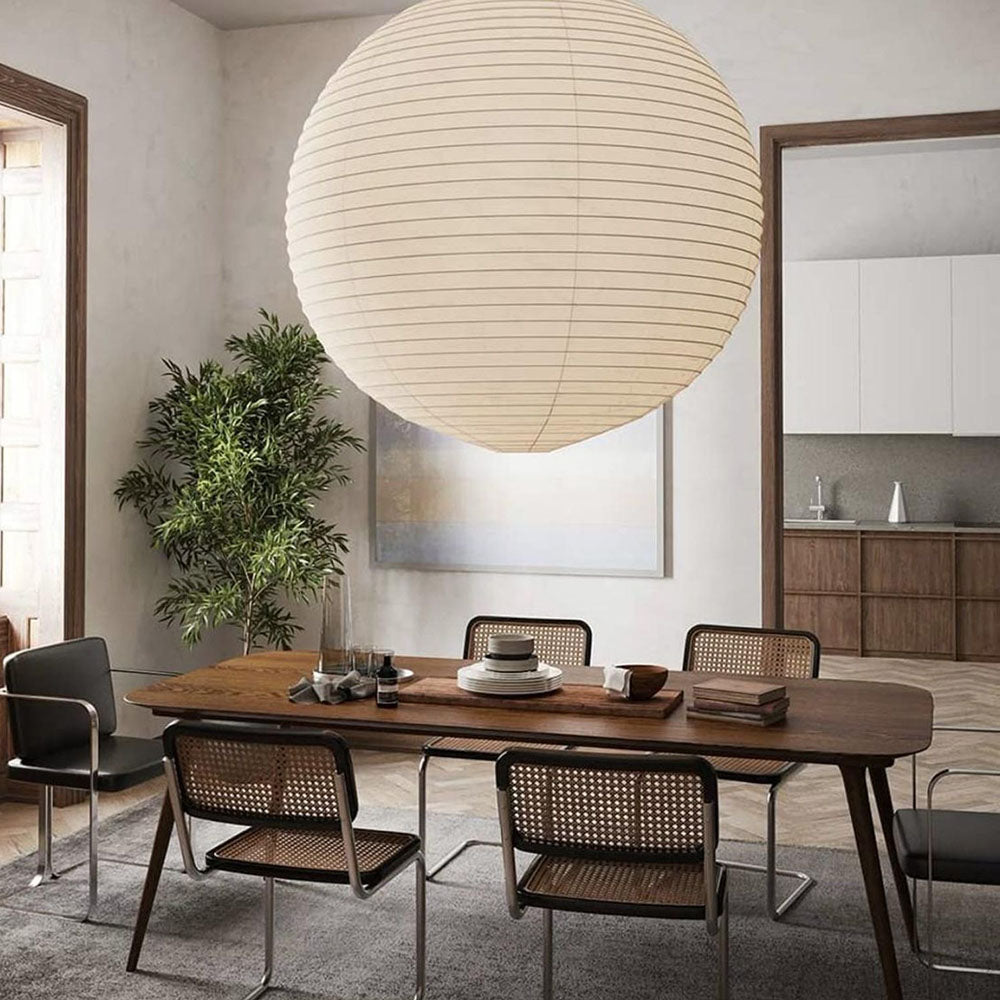 Pantalla de lámpara colgante de lino color blanco roto hecha a mano LUNA Ø de 50 cm, estilo escandinavo Japandi, accesorio de iluminación natural