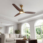 Ventilador de techo Louise de latón suave Ø142 cm con luz LED y aspas de madera maciza 100%