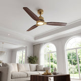 Ventilador de techo Louise de latón suave Ø142 cm con luz LED y aspas de madera maciza 100%