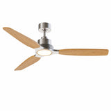 Ventilador de techo Louise níquel cepillado y madera natural Ø142 cm con aspas 100% de madera maciza