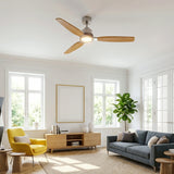 Ventilador de techo Louise níquel cepillado y madera natural Ø142 cm con aspas 100% de madera maciza