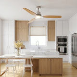Ventilador de techo Louise níquel cepillado y madera natural Ø142 cm con aspas 100% de madera maciza