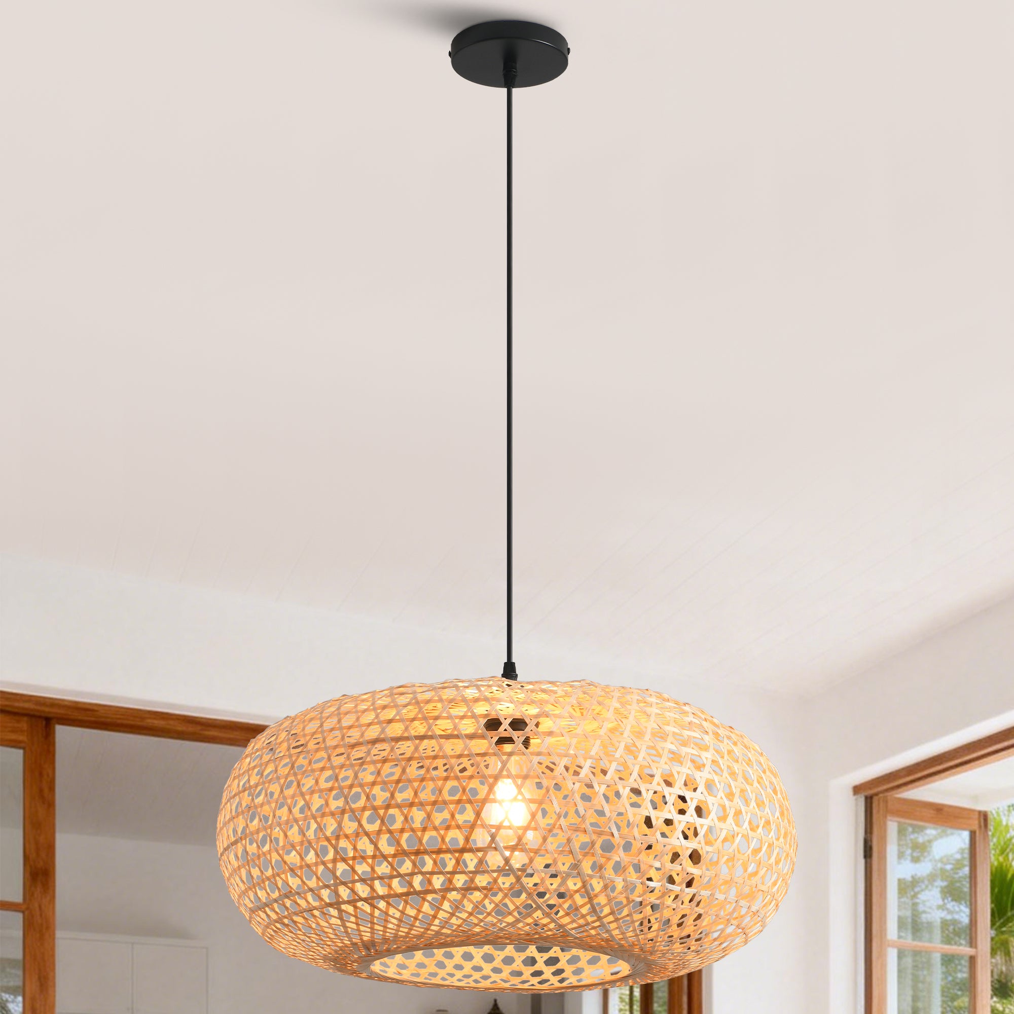 Lámpara colgante moderna y elegante de bambú ovalada Ø55 cm