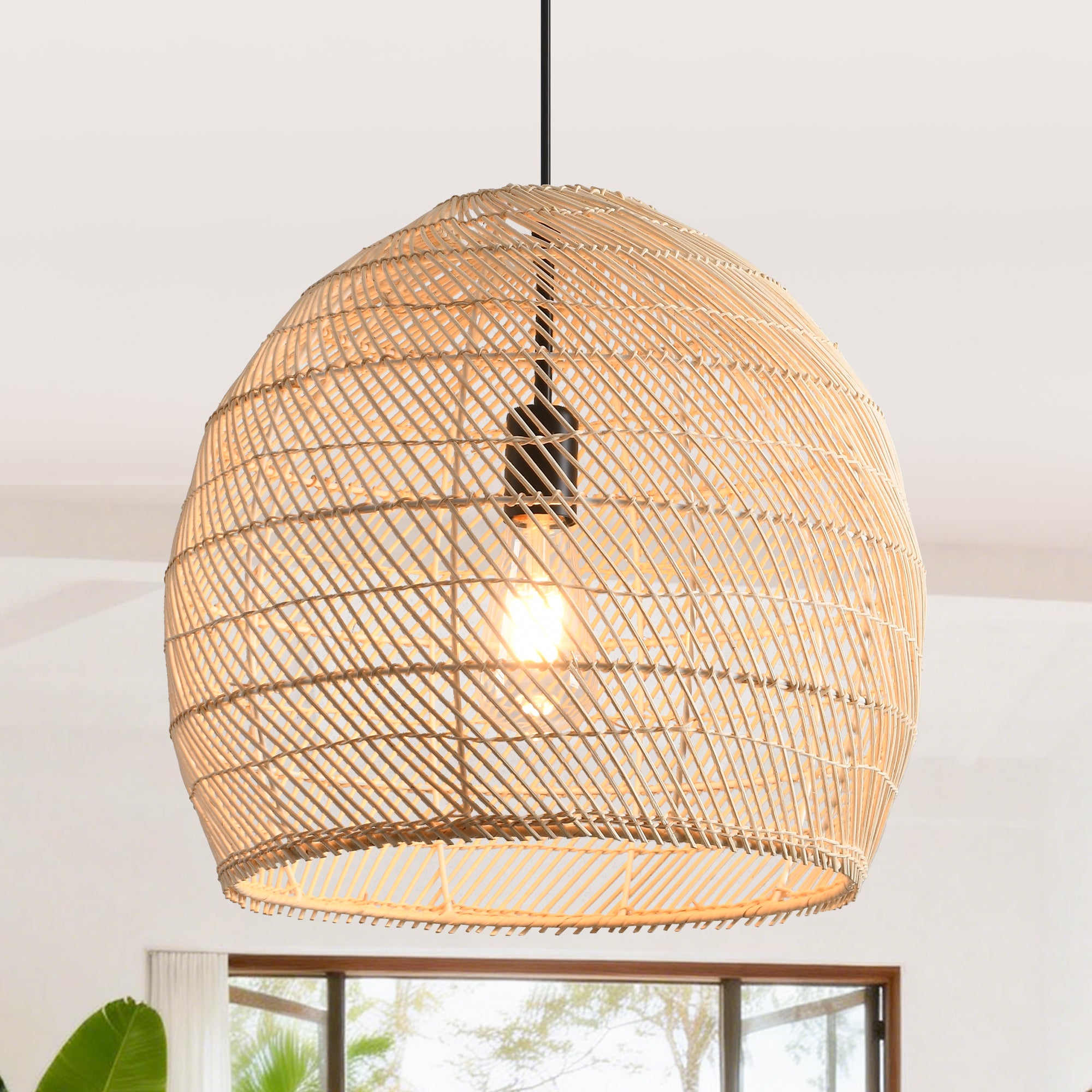Lámpara colgante de ratán de tejido minimalista terroso Ø40cm