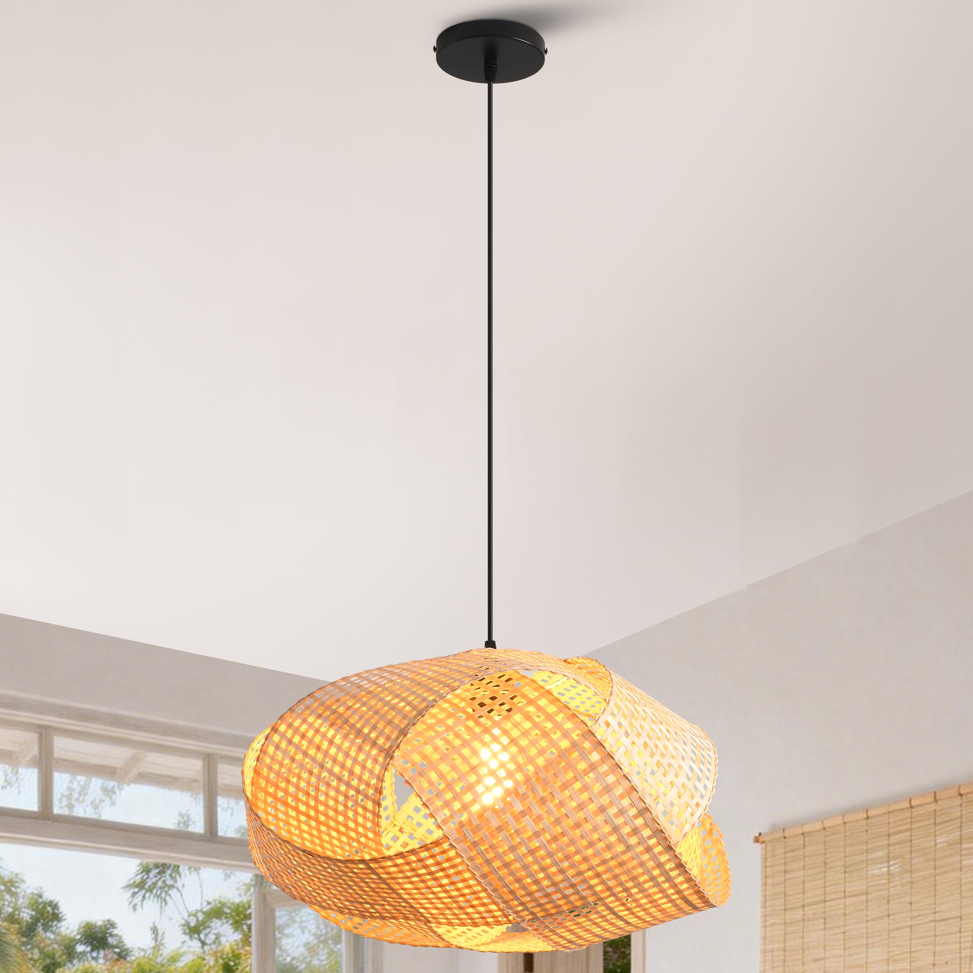 Lámpara colgante de bambú Wave Wabi-Sabi terrosa Ø50 cm