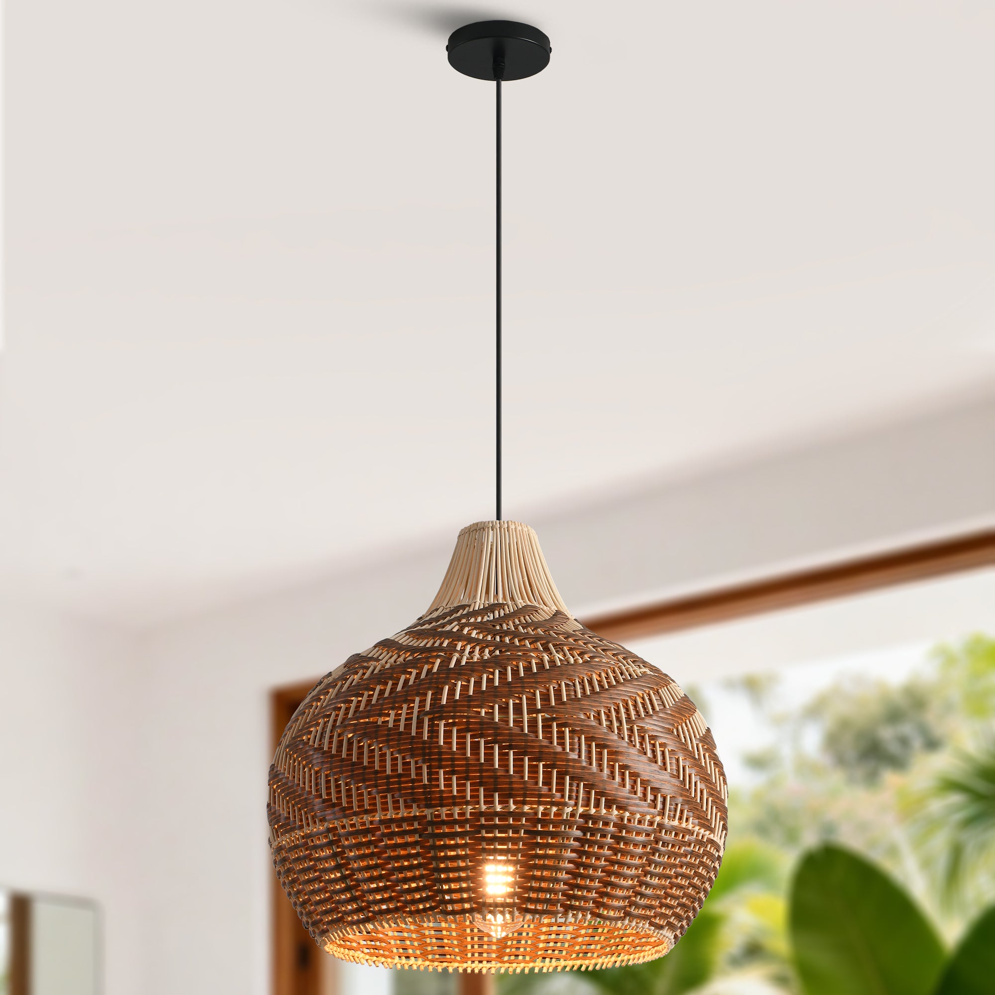 Lámpara colgante de ratán bohemio en forma de lágrima Ø48 cm