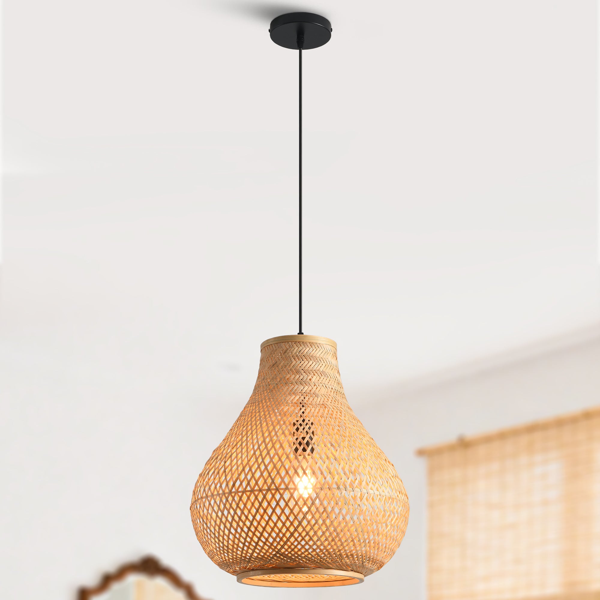 Lámpara colgante nórdica minimalista de bambú en forma de lágrima Ø38 cm
