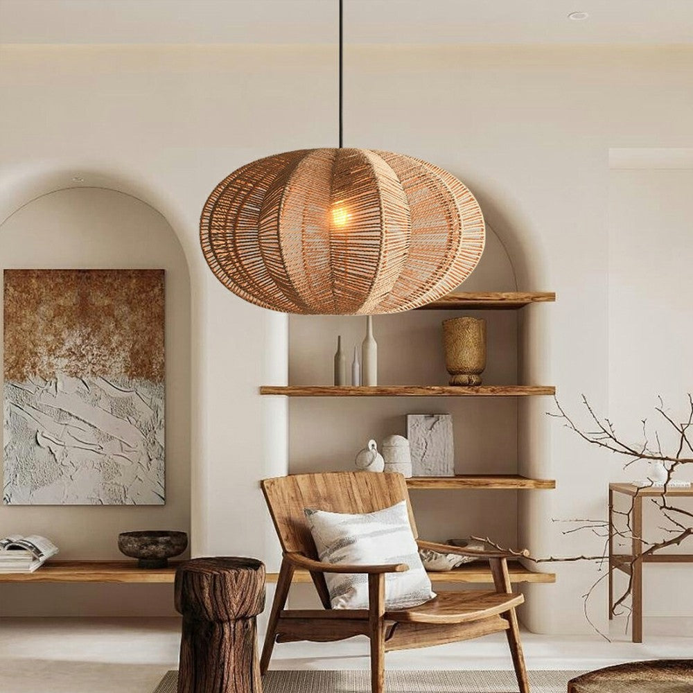 Lámpara colgante de cuerda trenzada wabi-sabi, candelabro colgante japonés tejido