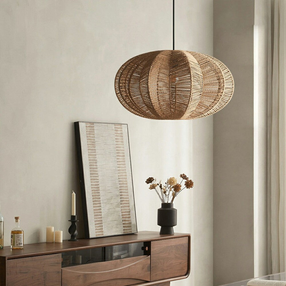 Lámpara colgante de cuerda trenzada wabi-sabi, candelabro colgante japonés tejido
