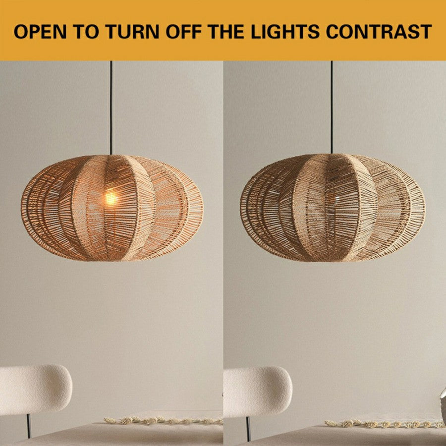 Lámpara colgante de cuerda trenzada wabi-sabi, candelabro colgante japonés tejido