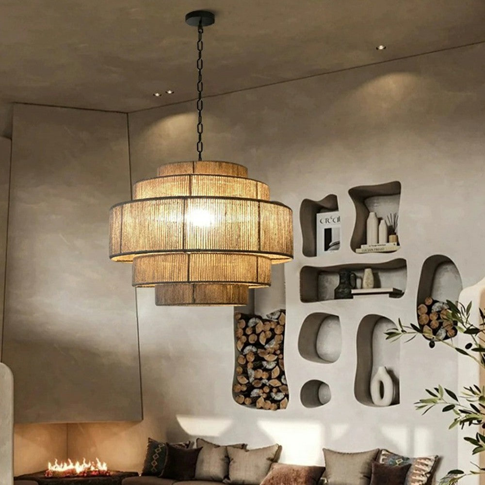 Lámpara colgante de cuerda de cáñamo para sala de estar estilo wabi-sabi